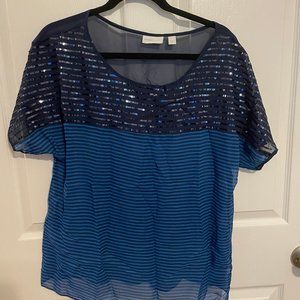 Blue Sequins and Stripes Blouse